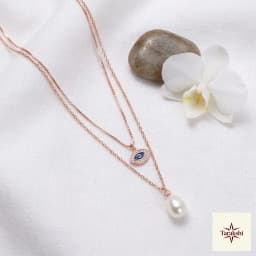 Rose Gold Plated Layered Evil Eye & Pearl Necklace thumbnail 3