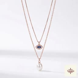 Rose Gold Plated Layered Evil Eye & Pearl Necklace thumbnail 1