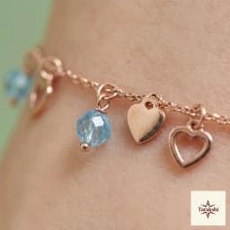 Rose Gold Plated Silver Dainty Heart & Blue Bead Anklet thumbnail 2