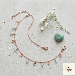 Rose Gold Plated Silver Dainty Heart & Blue Bead Anklet thumbnail 3