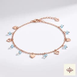 Rose Gold Plated Silver Dainty Heart & Blue Bead Anklet thumbnail 1