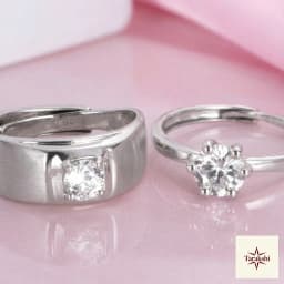 Sterling Silver Adjustable Solitaire Couple Rings thumbnail 2