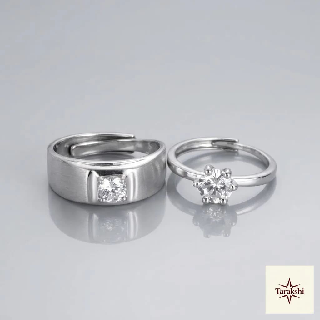 Sterling Silver Adjustable Solitaire Couple Rings