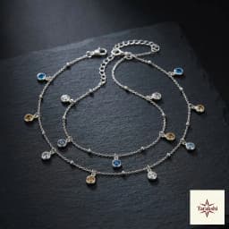 Tarakshi Delicate Multi-Stone Sterling Silver Anklets thumbnail 1