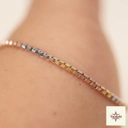 Tri-Tone Delicate Box Chain Anklet in Sterling Silver thumbnail 2