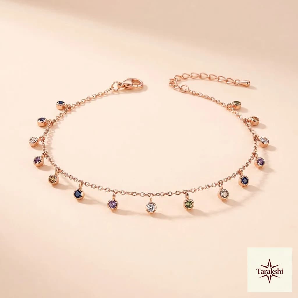 Vibrant Charm Rose Gold Plated Sterling Silver Anklet