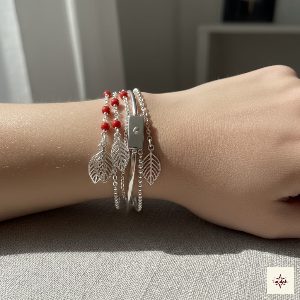 Coral Leaf Charm Bracelet image 1