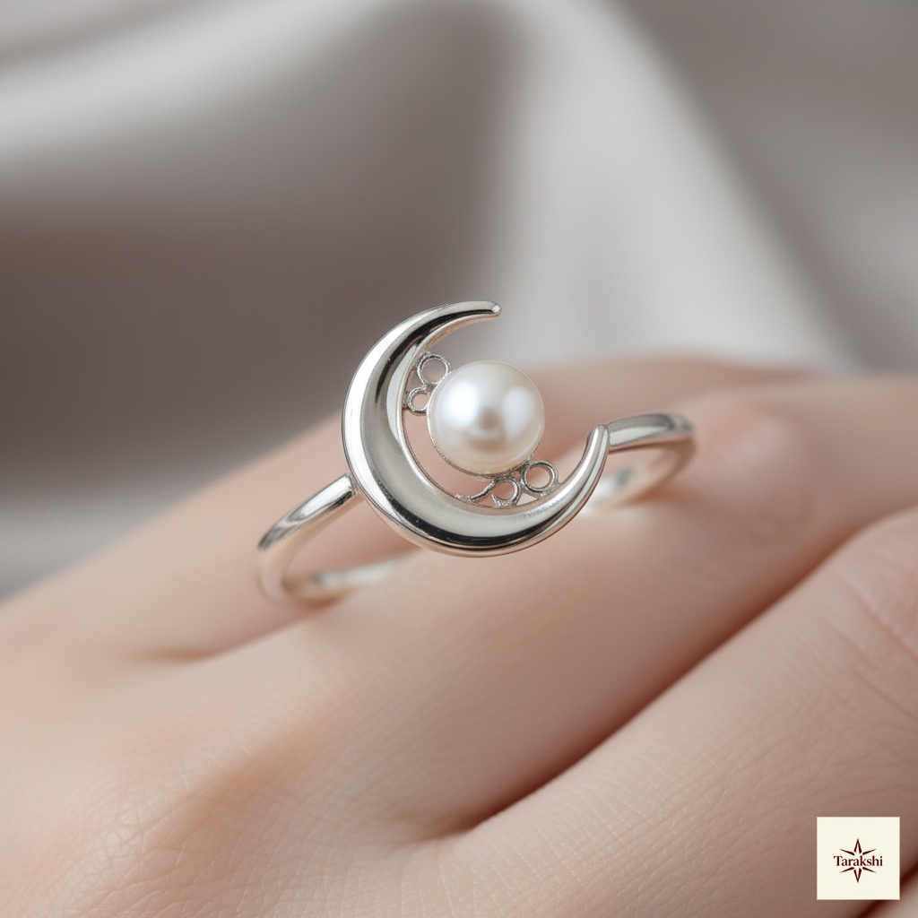 Crescent Moon Pearl Ring
