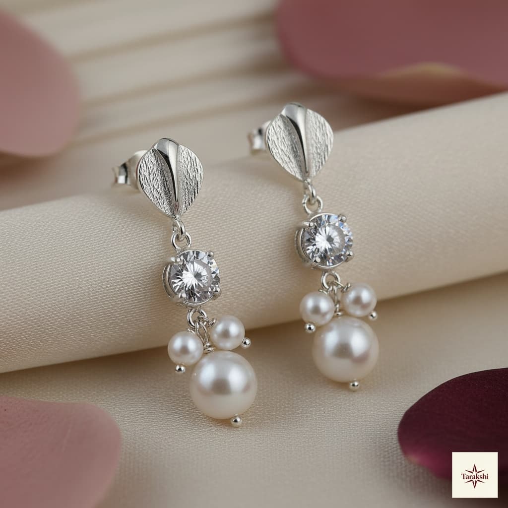 Dewdrop Petal Pearl Drop Earrings image 1