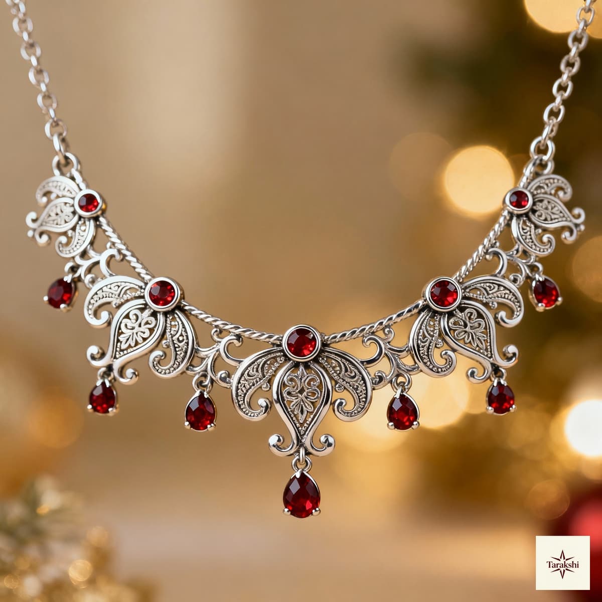 Festive Paisley Necklace with Garnet Accents image 1