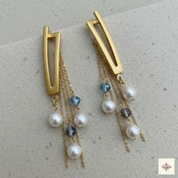 Gold Pearl Bead Drop Earrings thumbnail 1