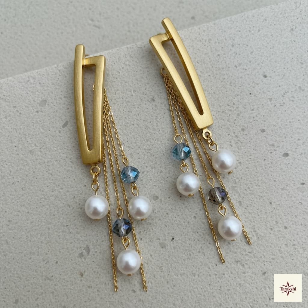Gold Pearl Bead Drop Earrings