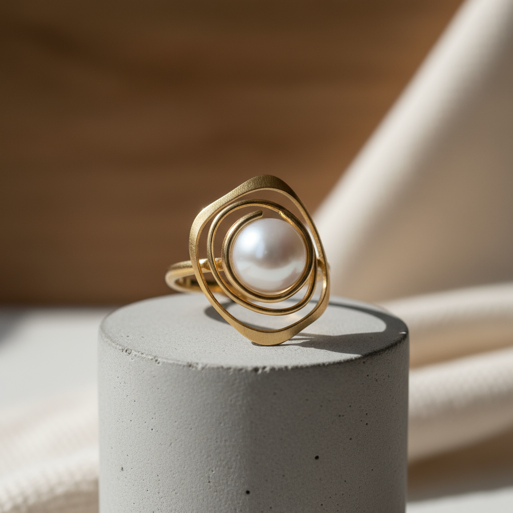 Gold Wire Pearl Ring image 1