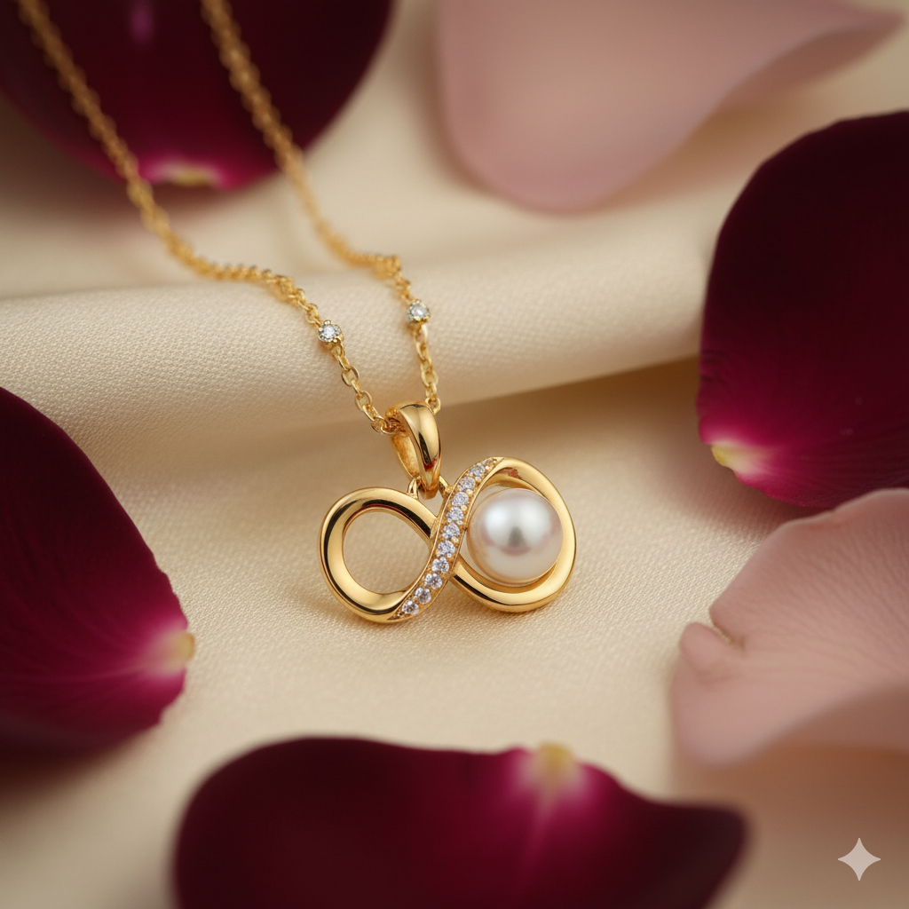 Golden Whisper Infinity Pearl & AD Pendant Chain thumbnail 1