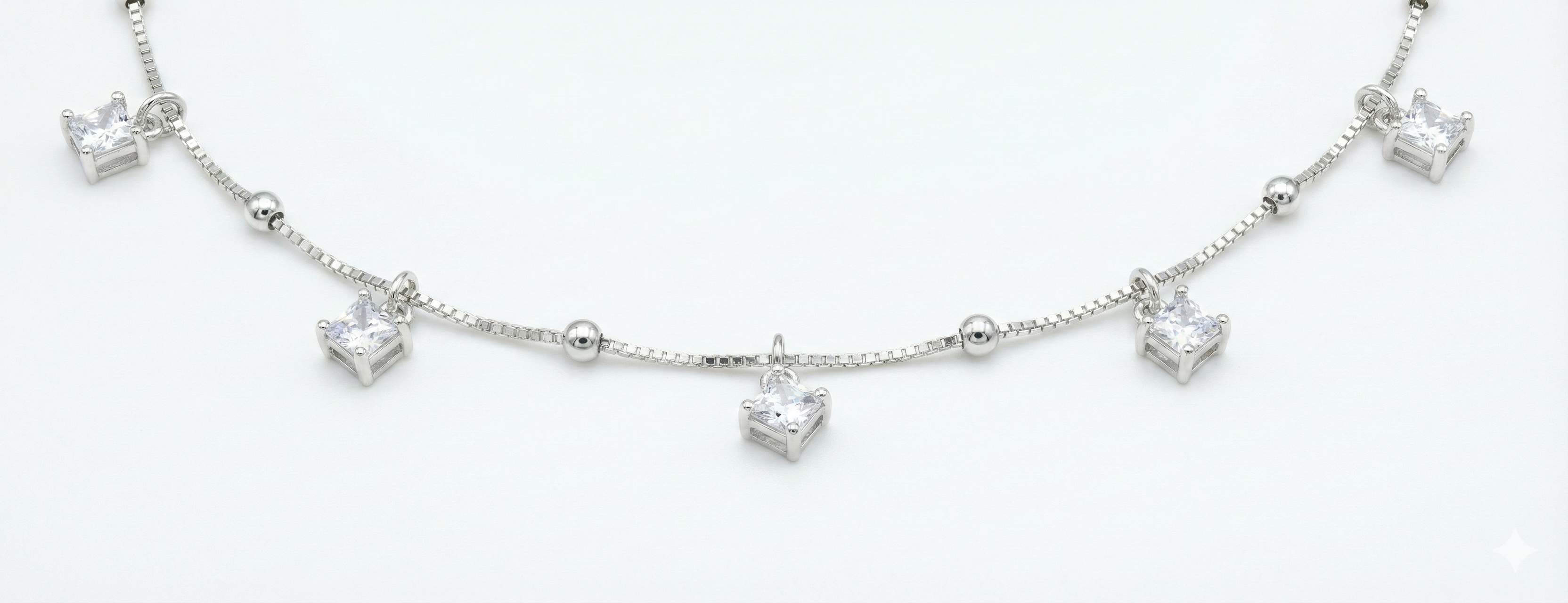 Princess Cut Zircon Charm Silver Anklet