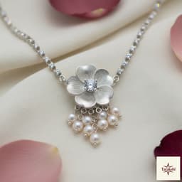 Radiant Blossom Pearl & AD Silver Necklace thumbnail 1