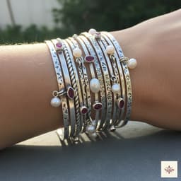 Textured Pearl Ruby Bangle Set thumbnail 1