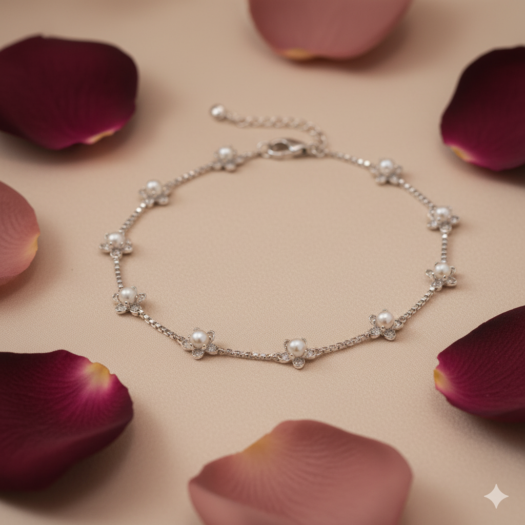 Whispering Bloom Pearl & AD Anklet thumbnail 1