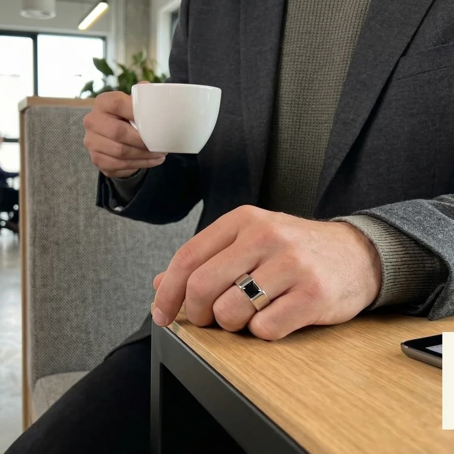 Men's Contemporary Silver Ring with Black Onyx