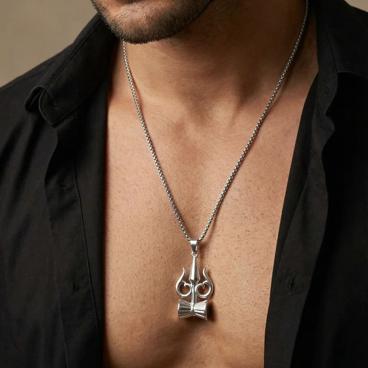 Shiva Trishul Damaru Sterling Silver Pendant Necklace image 1