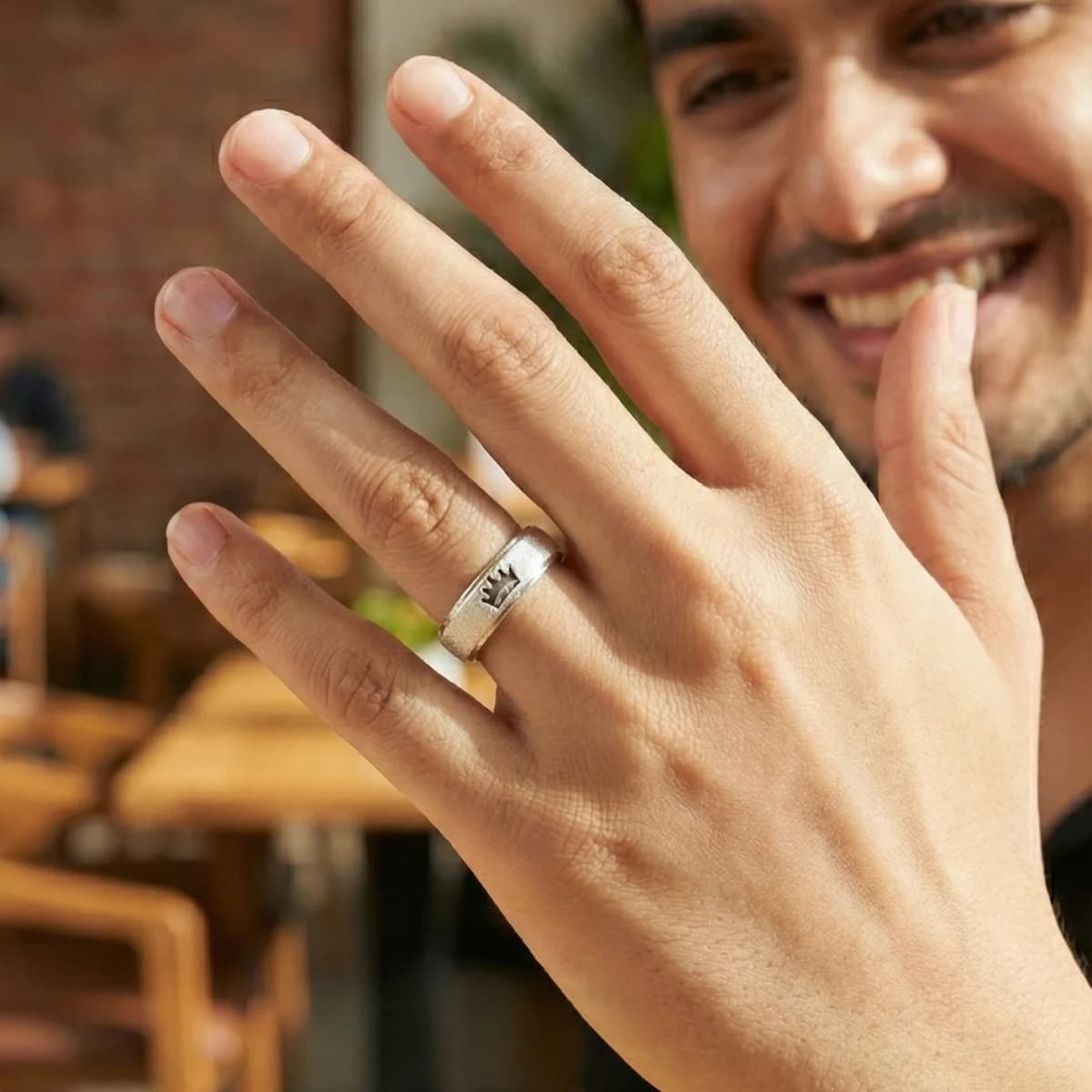 Personalized Matte Sterling Silver Ring with Crown image 1