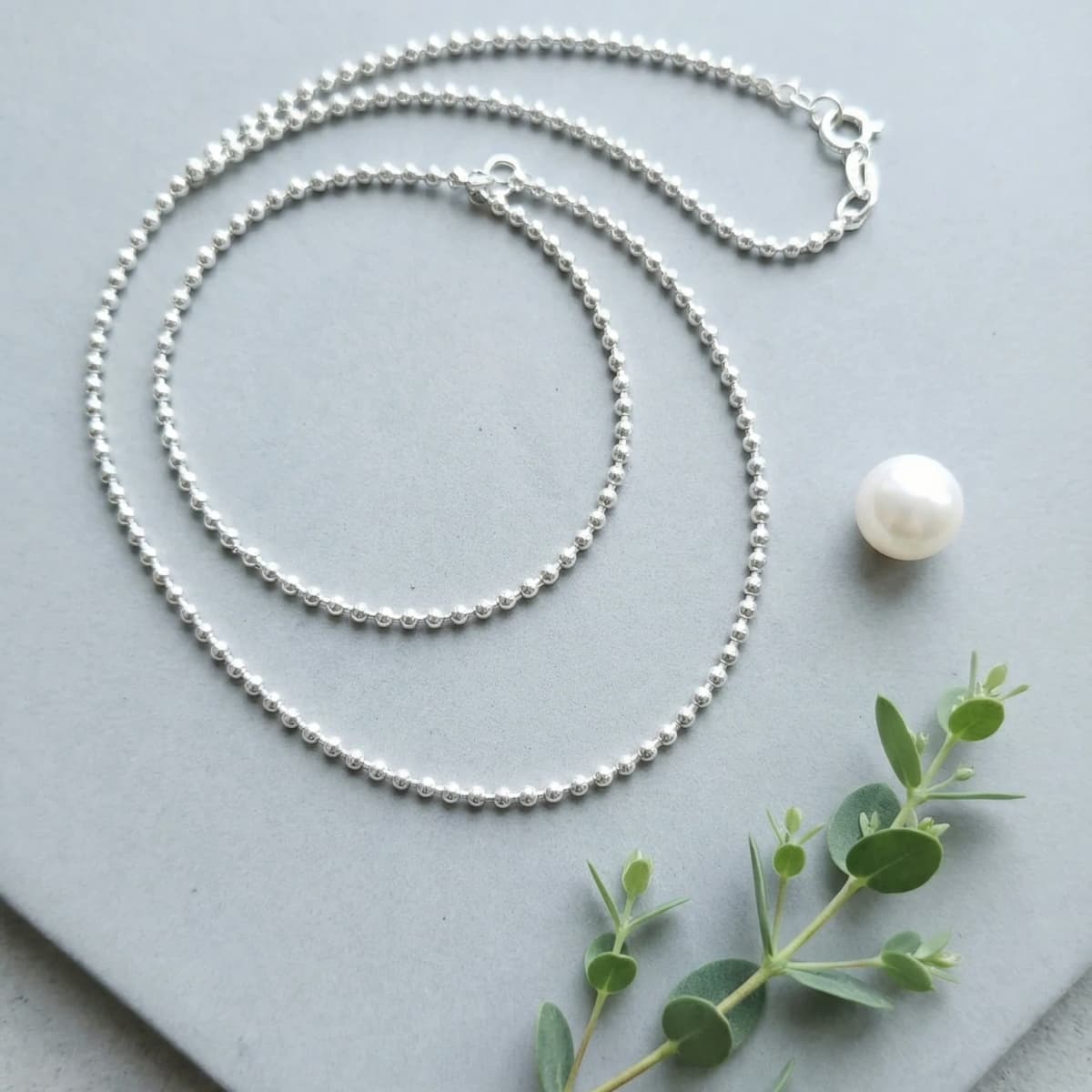 Minimalist Sterling Silver Beaded Chain Necklace image 1