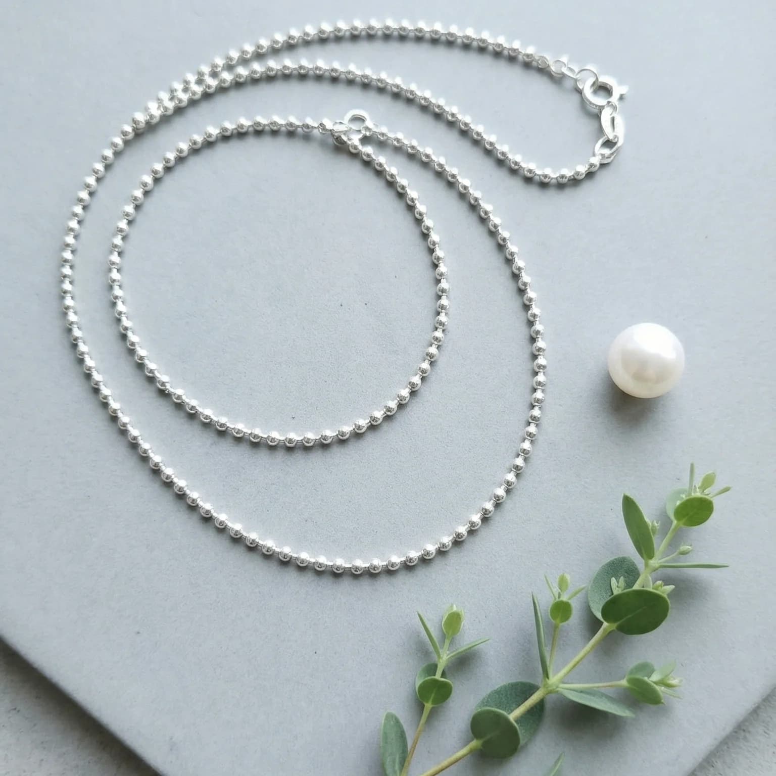 Minimalist Sterling Silver Beaded Chain Necklace