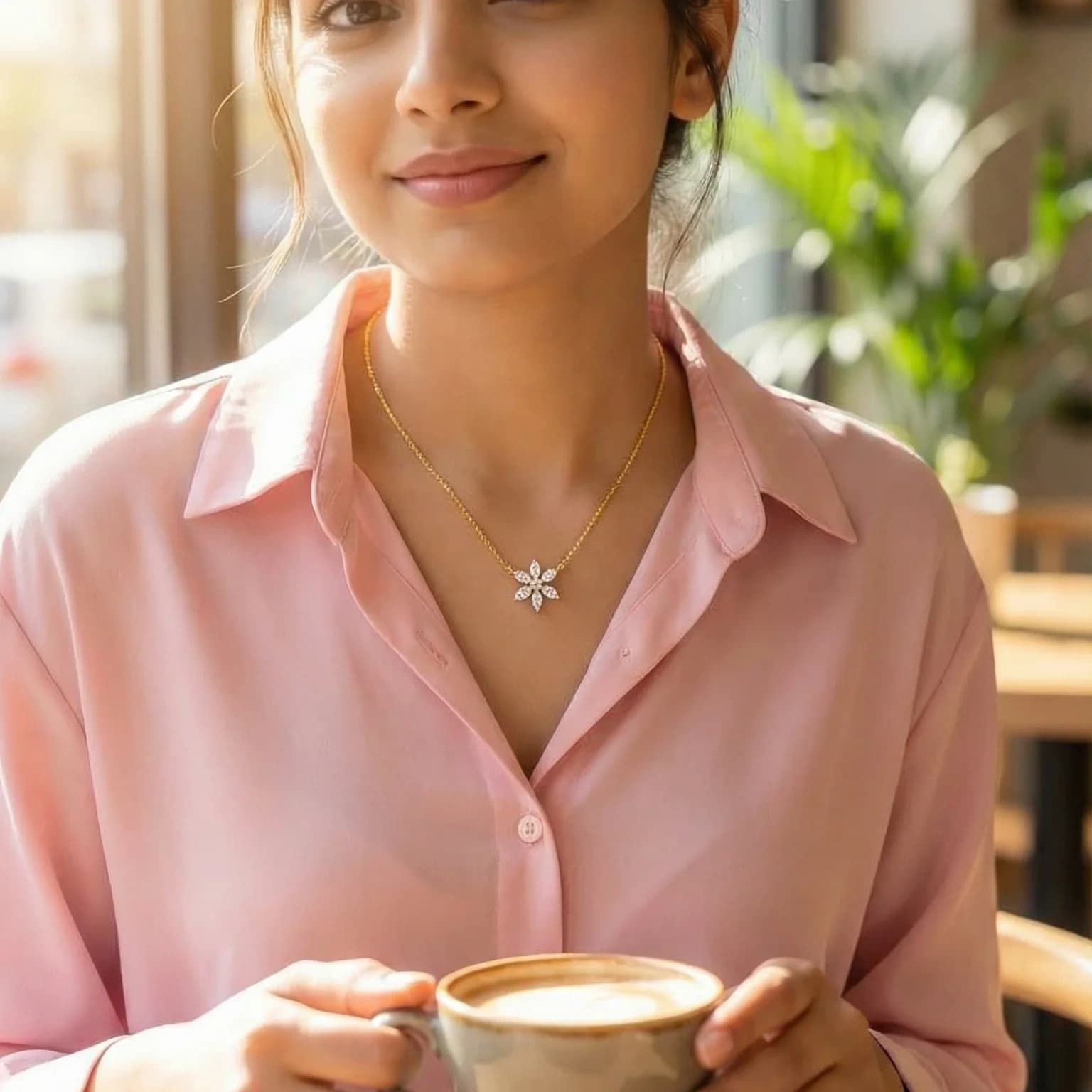 Delicate Floral Zirconia Gold Plated Silver Necklace
