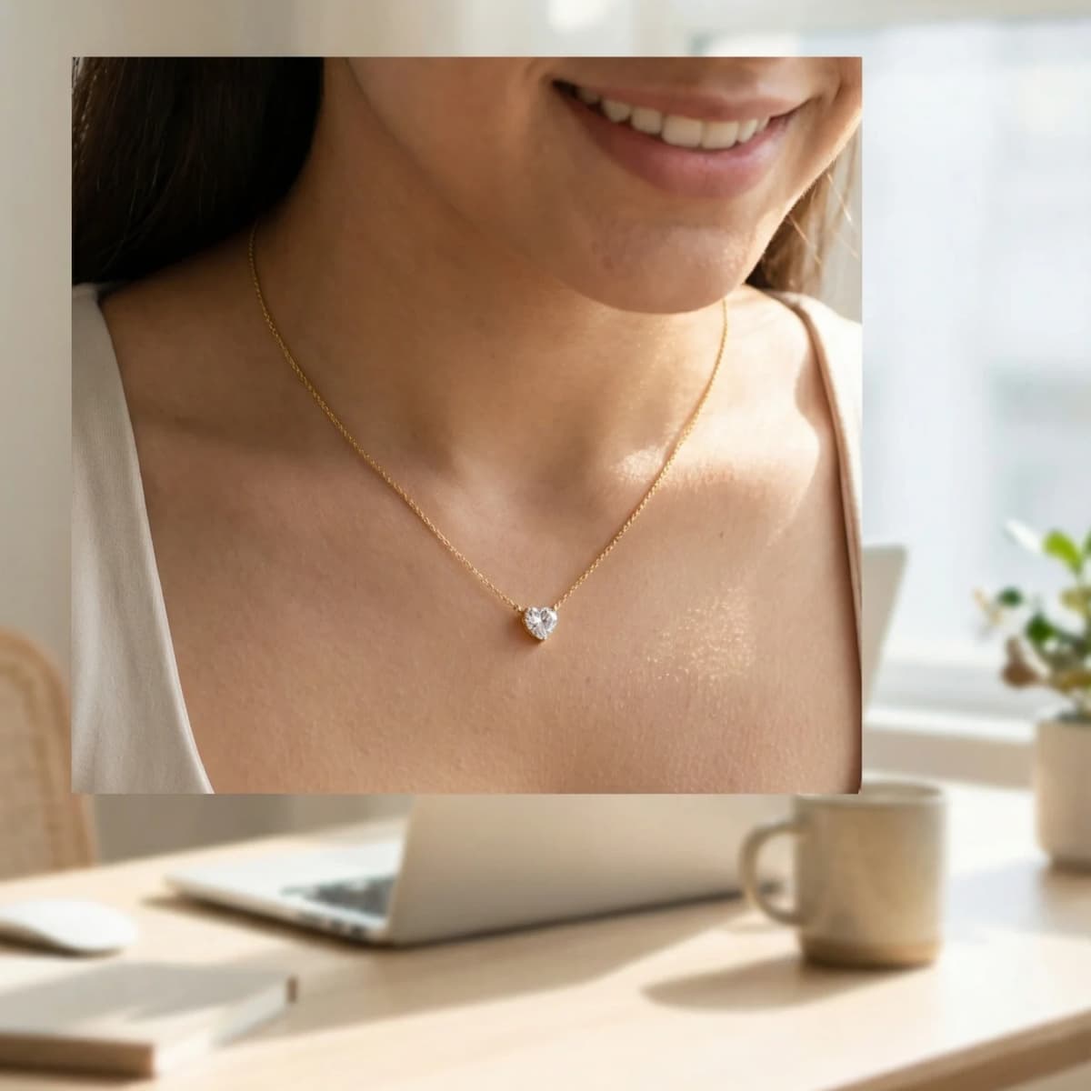 Sparkling Heart Solitaire Gold Pendant Necklace image 1