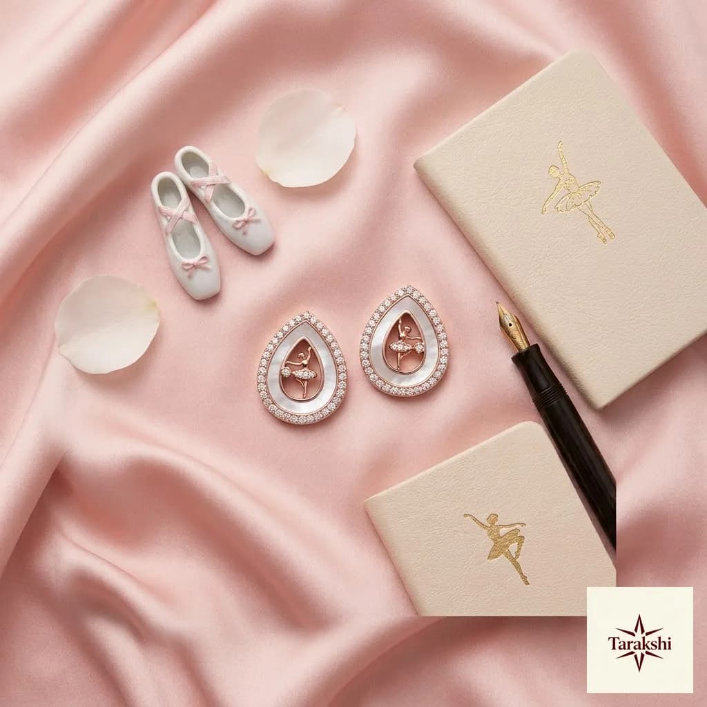 Graceful Ballerina Mother-of-Pearl & Cubic Zirconia Silver Stud Earrings image 1