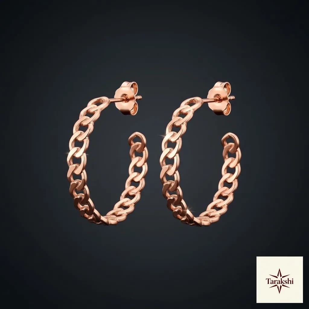 Rose Gold Plated Chain Link Hoop Earrings