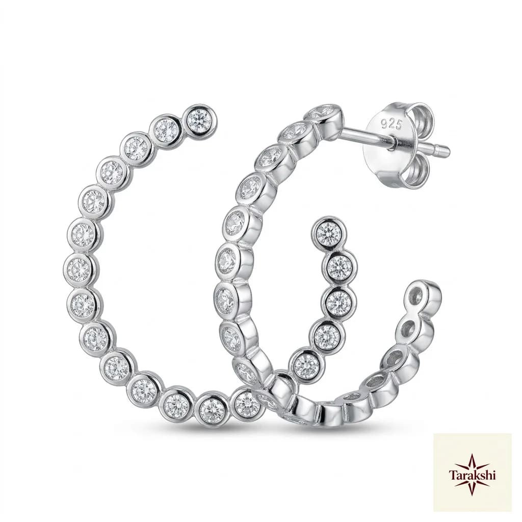 Sparkling Solitaire C-Hoop Sterling Silver Earrings image 1