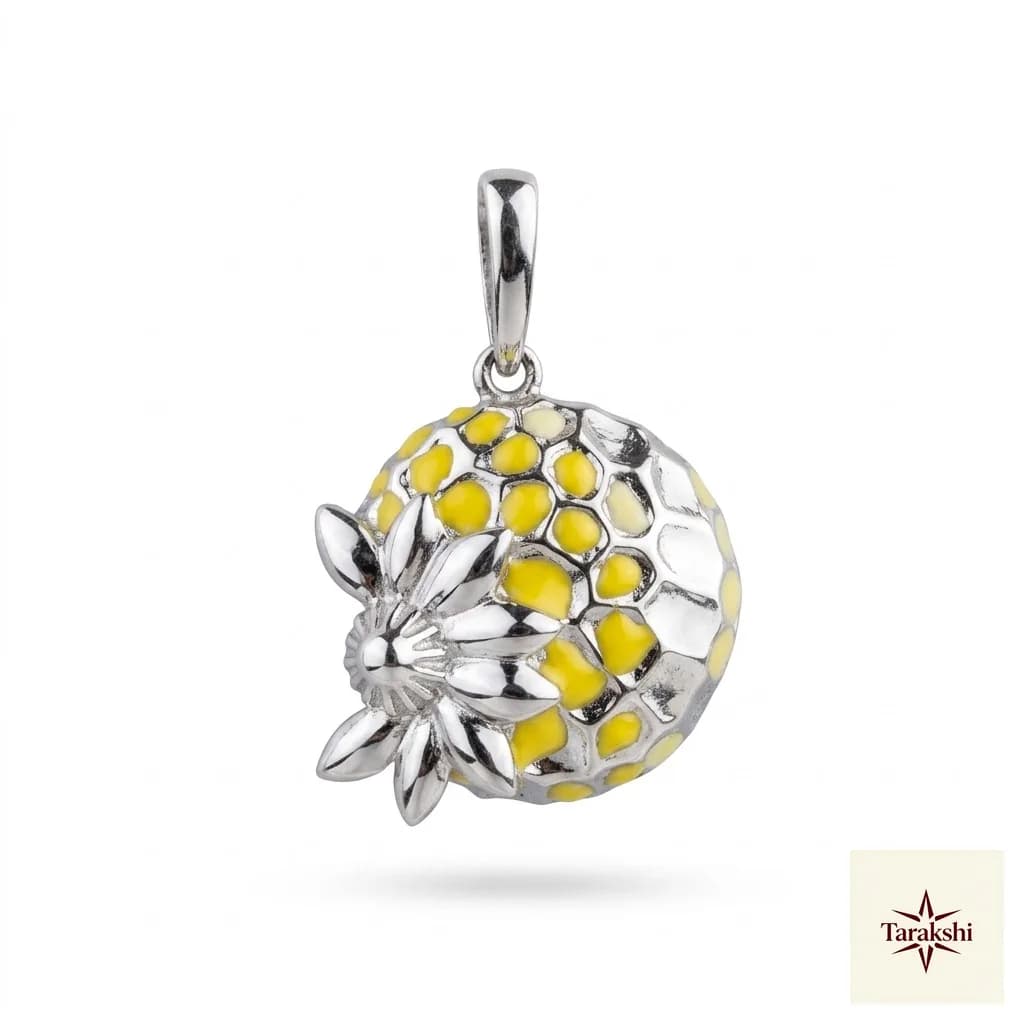 Sunflower Honeycomb Enamel Sterling Silver Pendant