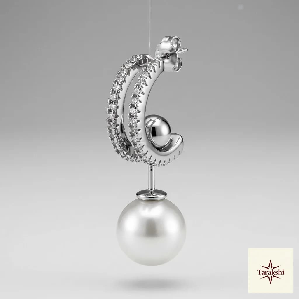 Versatile Pearl & Zirconia Sterling Silver Convertible Earrings image 1