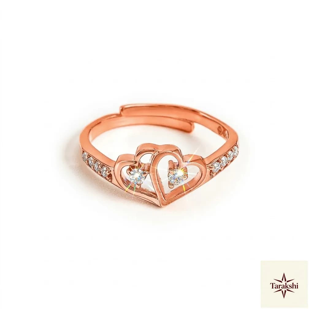 Eternal Embrace Interlocking Hearts Adjustable Rose Gold Plated Silver Ring