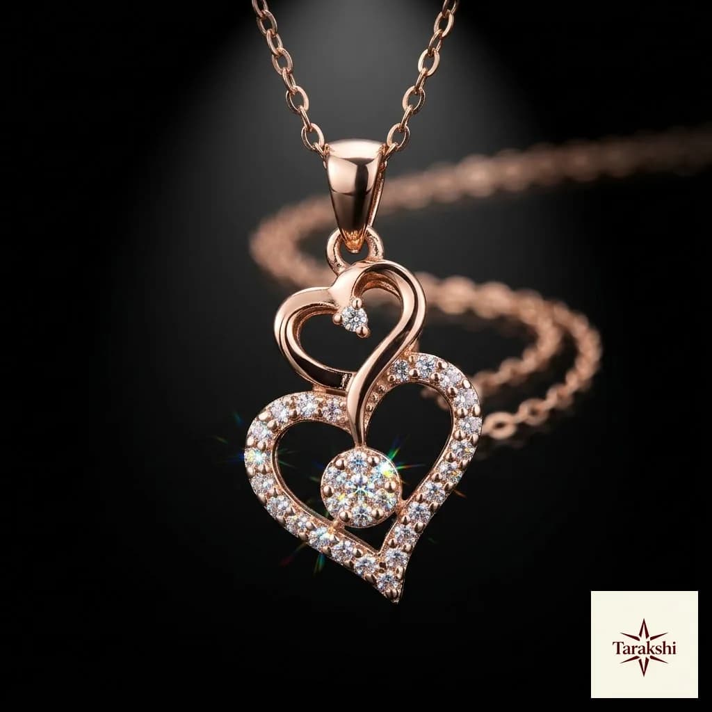 Sparkling Intertwined Hearts Rose Gold Plated Silver Pendant