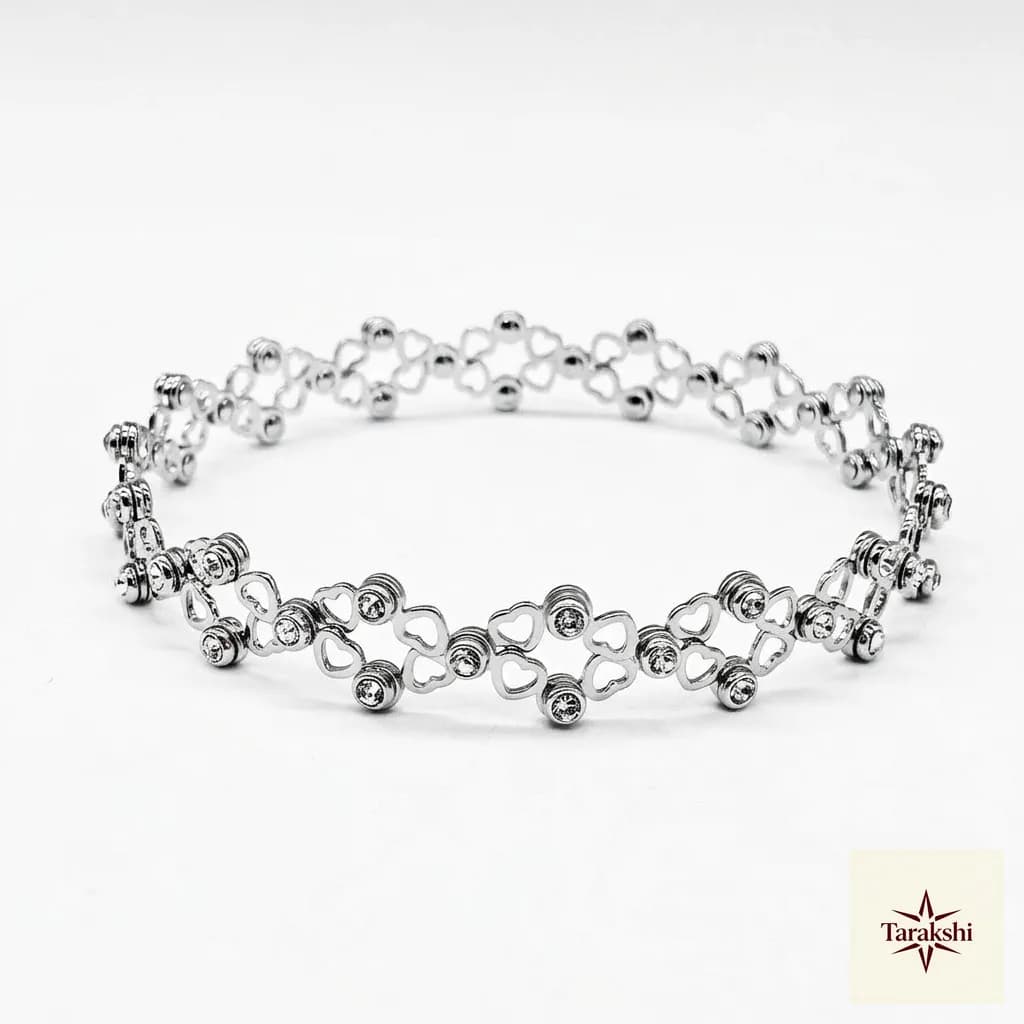 Tarakshi Flexible Heart CZ Sterling Silver Bracelet image 1