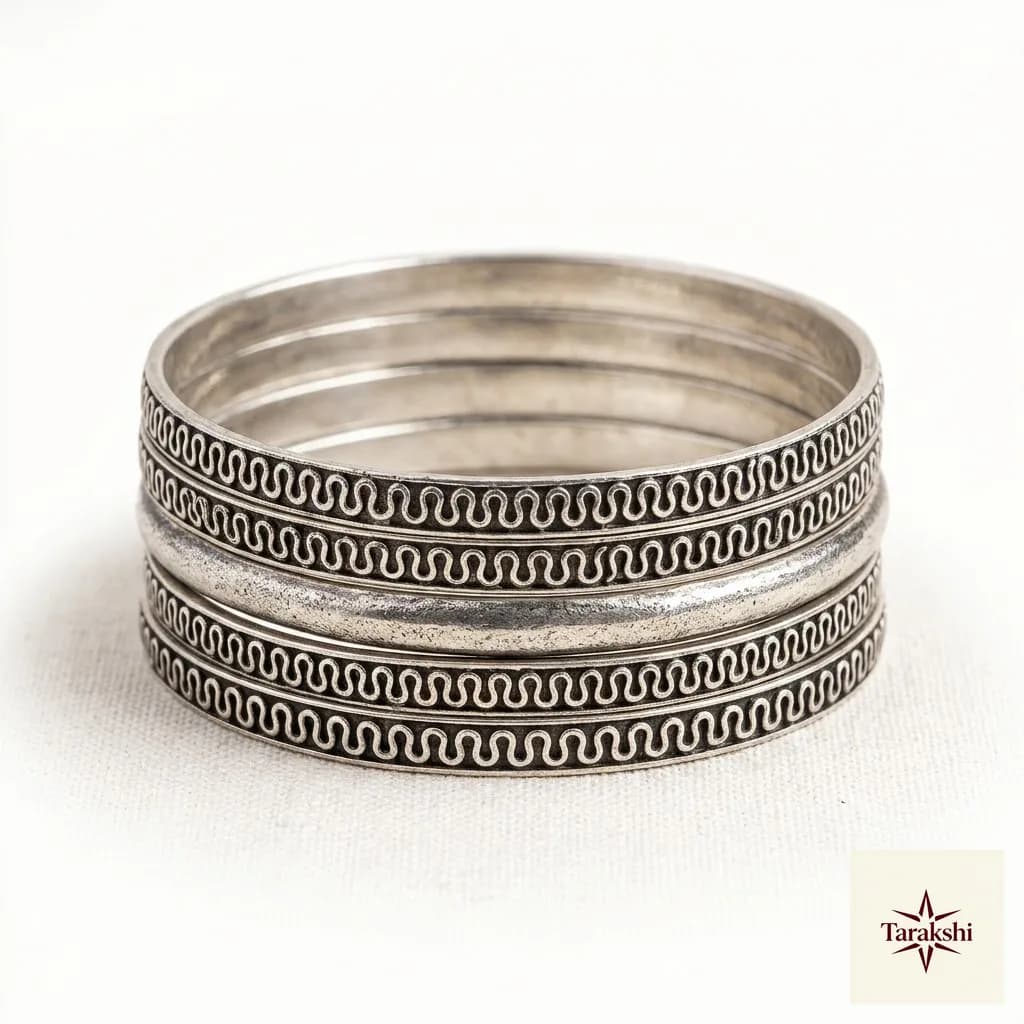Tarakshi Oxidized Silver Serpentine Pattern Bangle Set (Set of 2) 2.4