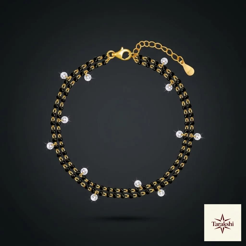 Adorned Black Bead & CZ Mangalsutra Bracelet