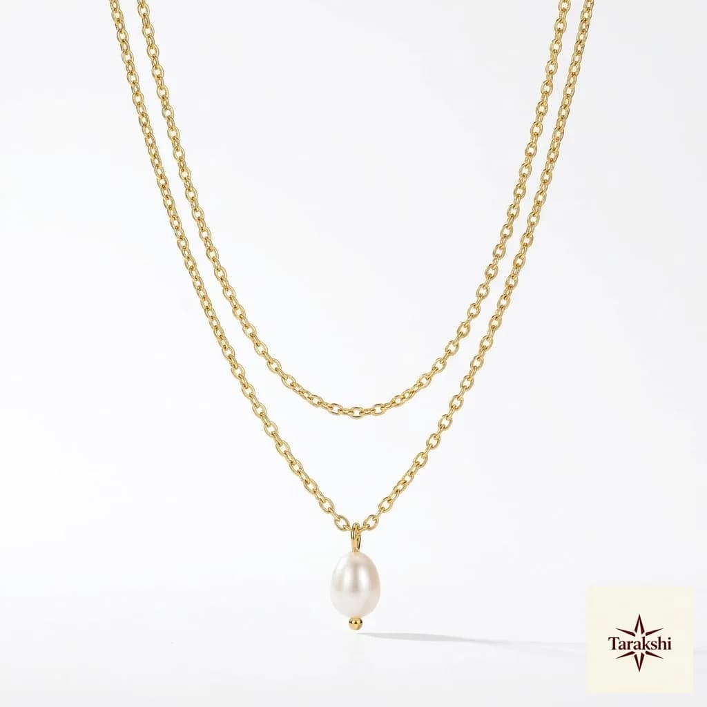 Dual-Layered Gold Plated Silver Necklace with Freshwater Pearl