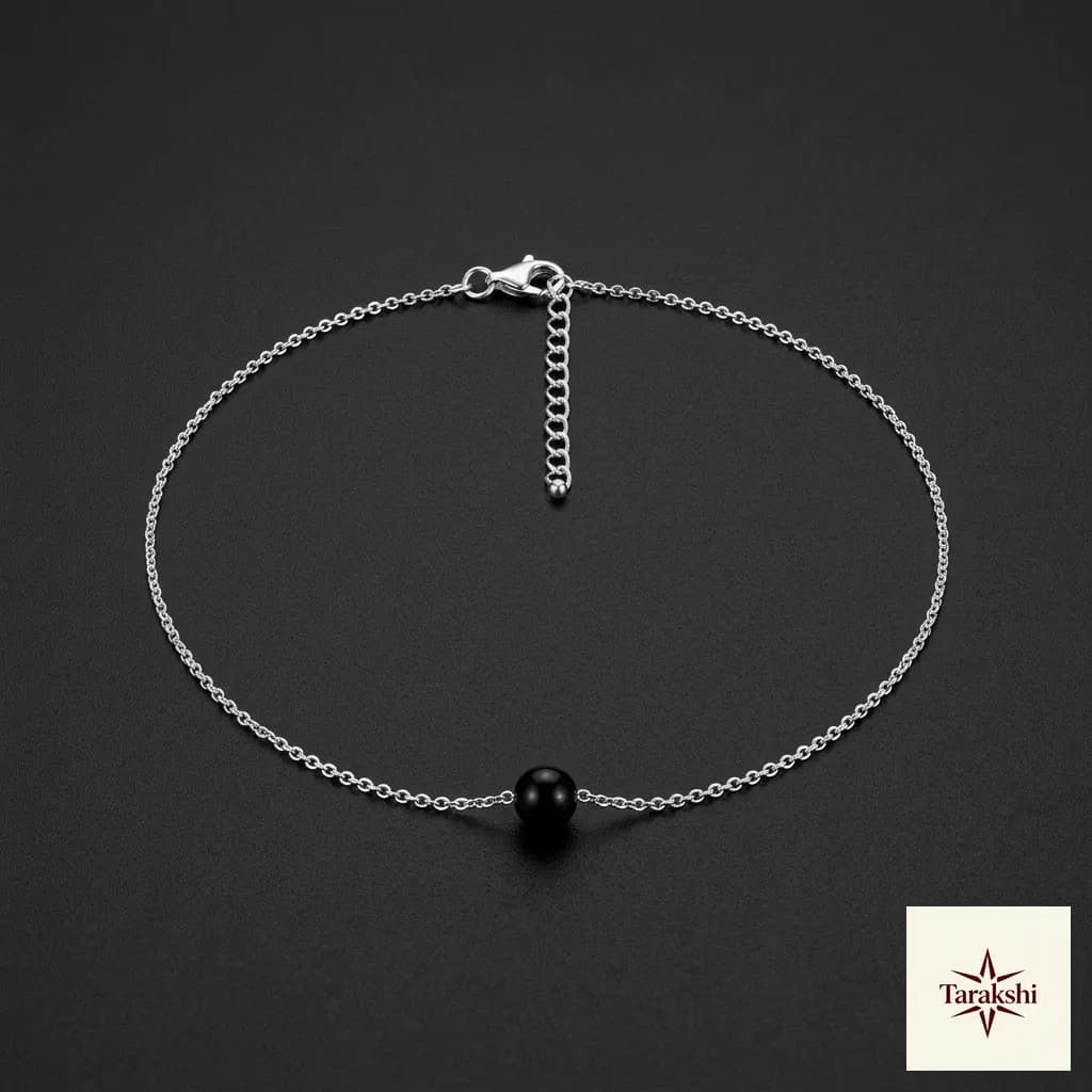 Minimalist Black Onyx Sterling Silver Anklet