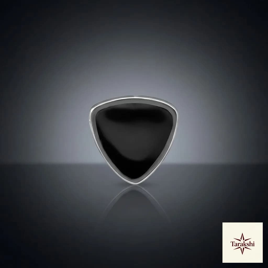 Modern Onyx Triangle Silver Stud Earring image 1