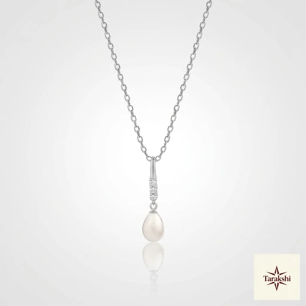 Pearlescent Drop Silver Necklace