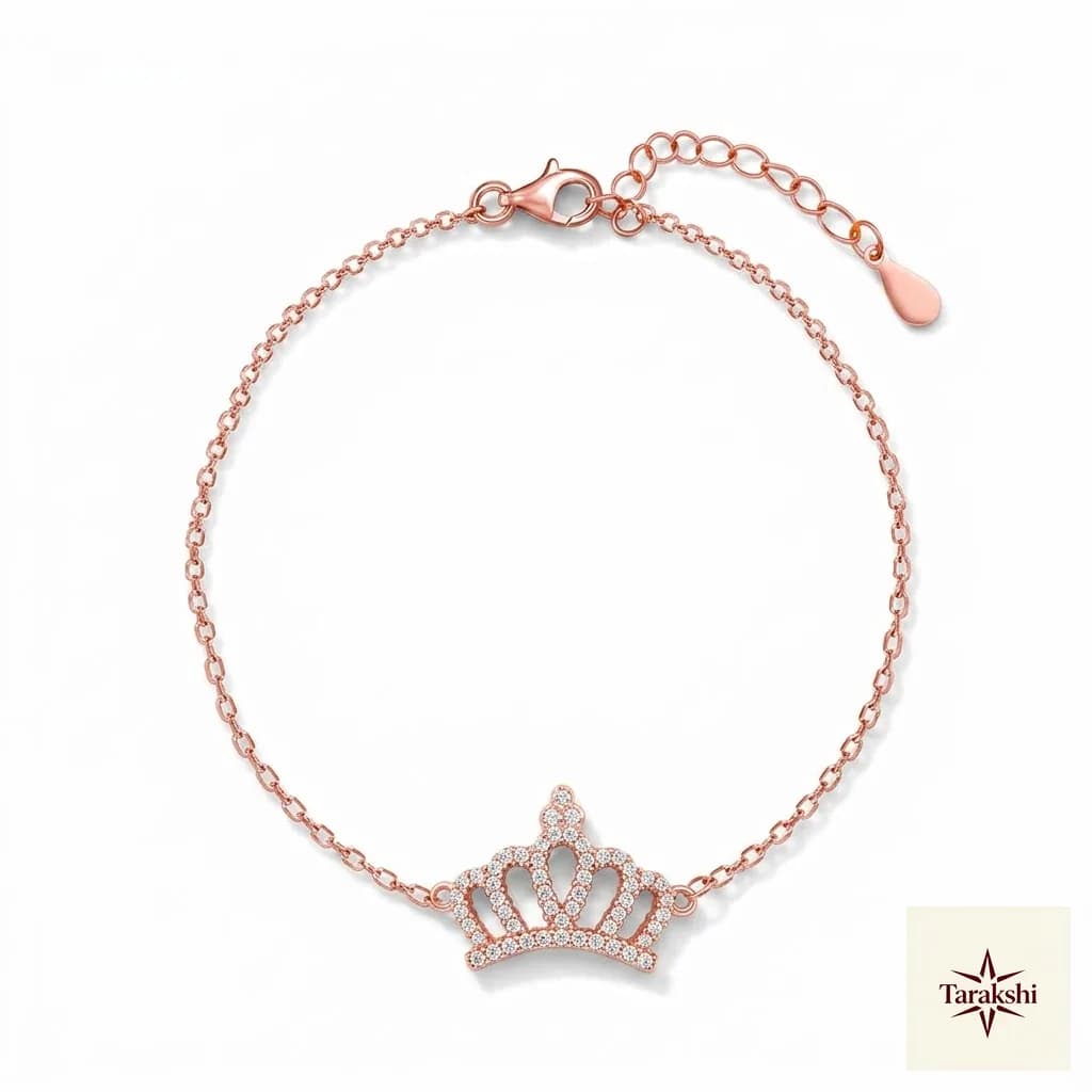 Rose Gold Plated Sterling Silver Crown Charm Bracelet