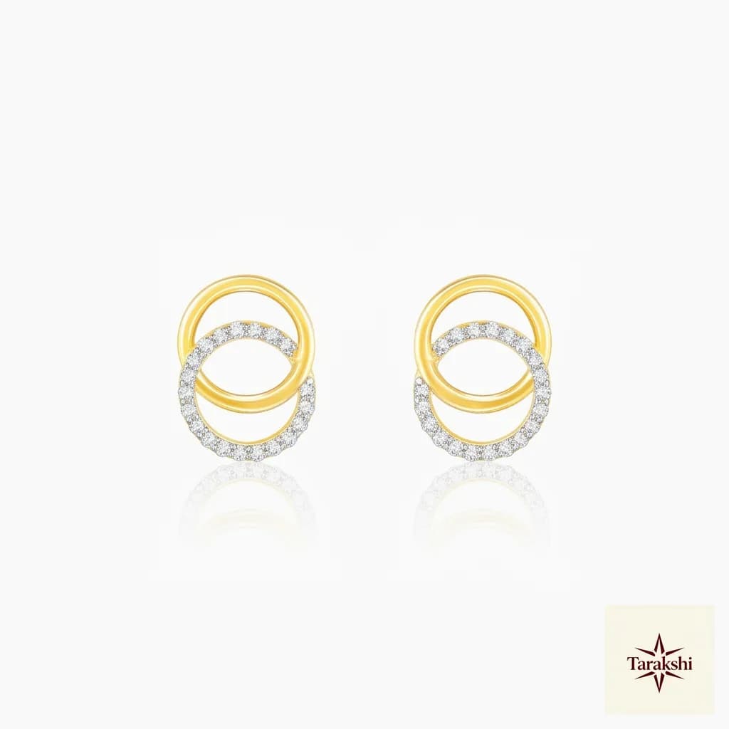 Sparkling Interlocking Circles Gold Plated Silver Stud Earrings