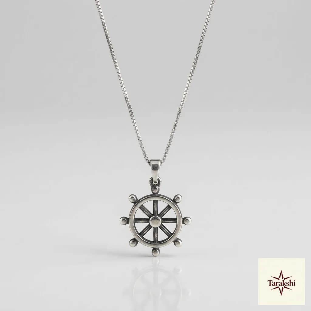 Sterling Silver Ship Wheel Pendant Necklace