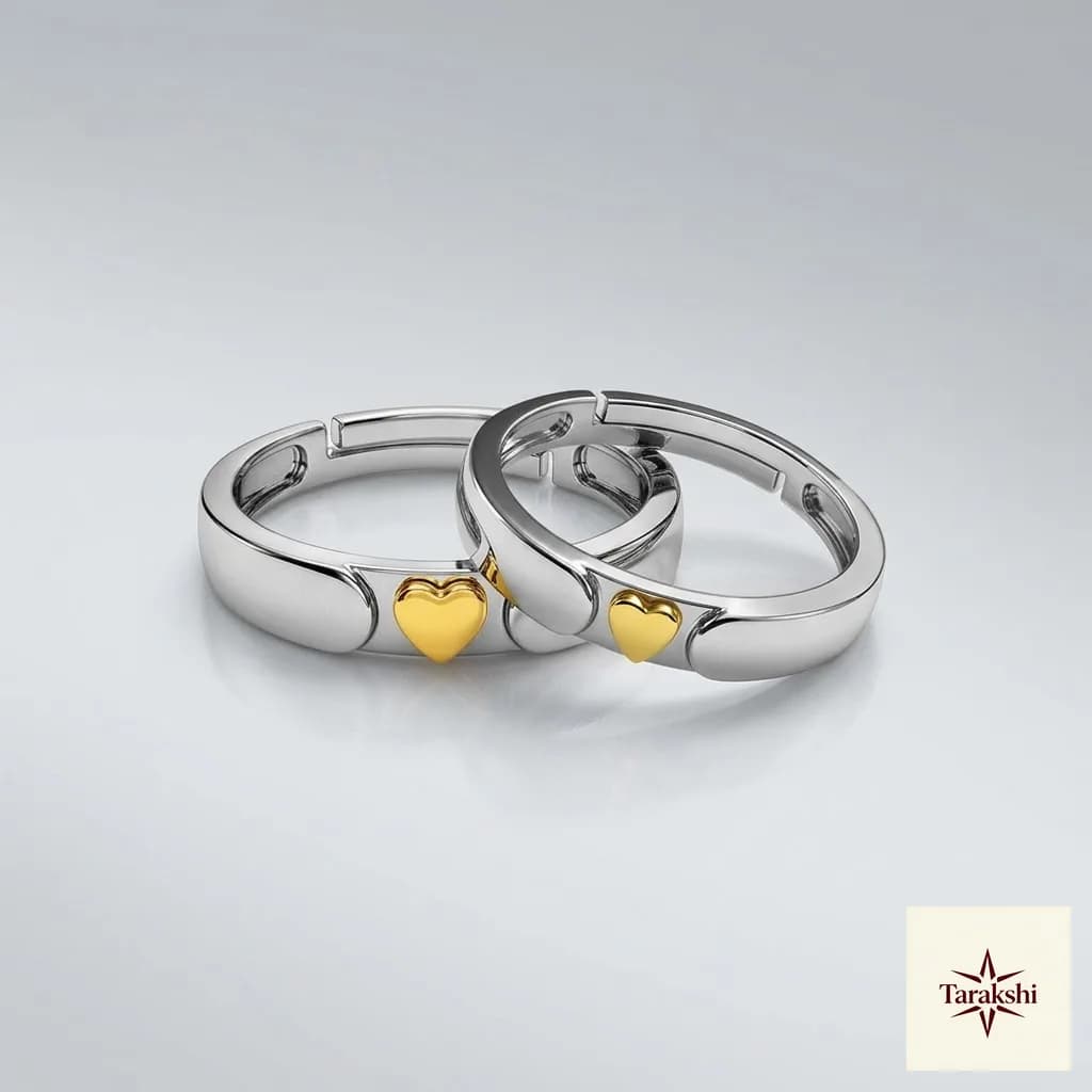 Tarakshi Silver & Gold Plated Adjustable Heart Couple Rings