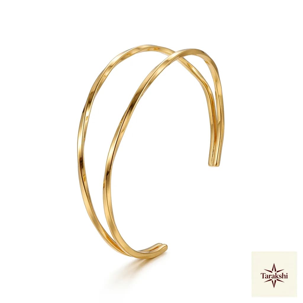 Twisted Double Band Gold Plated Silver Cuff Bracelet