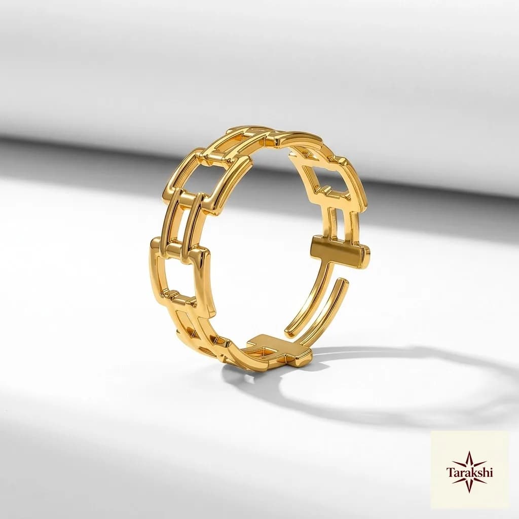 Urbane Link 18K Gold Plated Sterling Silver Ring Adjustable image 1
