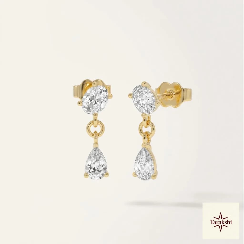 Dazzling Oval & Pear Drop Gold Plated Sterling Silver Earrings image 1